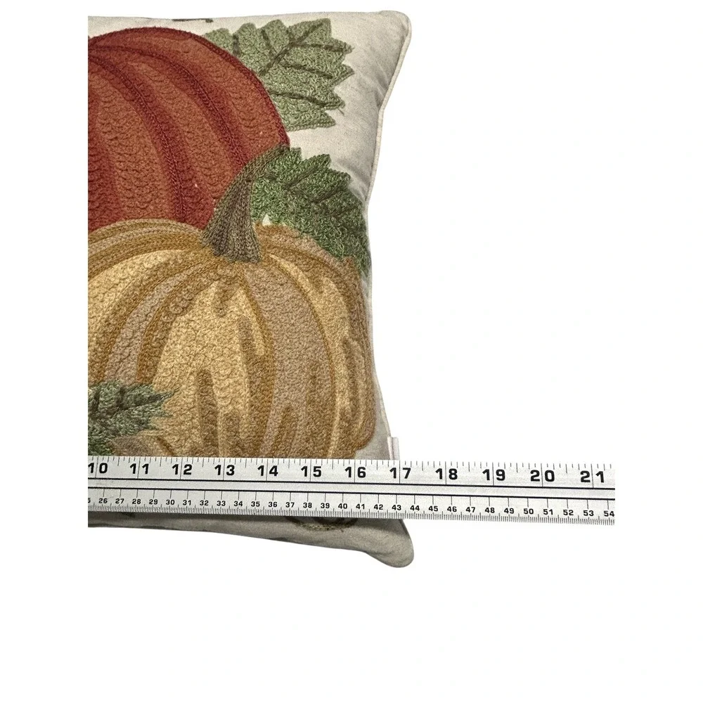 Gilded Maple Embroidered Down Pillow Pumpkin 3D Harvest Fall Autumn‎ 17x17